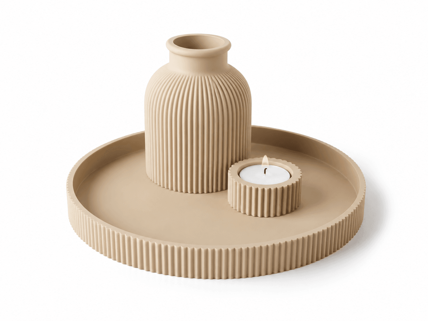 Ribbed Minimalist Vase & Tray Set